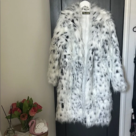 Never Worn Faux Fur Coat with Black Spots. Dalmatian Pattern - Picture 1 of 4